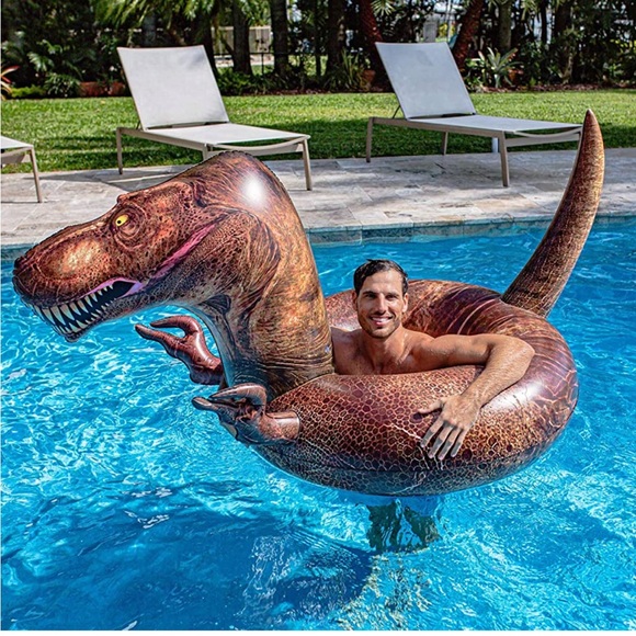 PoolCandy Inflatable T-Rex Dinosaur 48" Swim Ring. Perfect for Adults Teens kids - Picture 3 of 6
